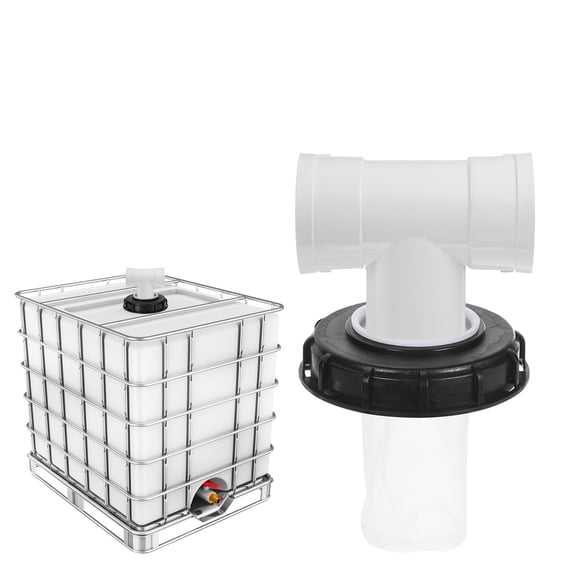 Uxcell 1 Set PE Plastic IBC Lid Filter Covers 3-Way IBC Tank Hose Adapter with Strainer Black White 164mm