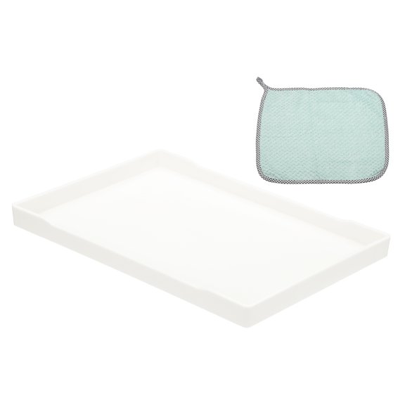 Uxcell 1 Set Plastic Serving Tray, Reusable Fast Food Tray with Cleaning Cloth Decorative Platter for Kitchen Counter White 13.2 x 9.3 inch