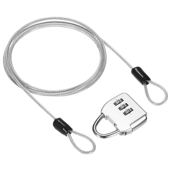 Uxcell 1-Set Security Cable Lock, 3.28FT Coated Steel Luggage Lock Wire Rope with 3 Digit Combination Lock Cut-Resistant Cable [Silver]