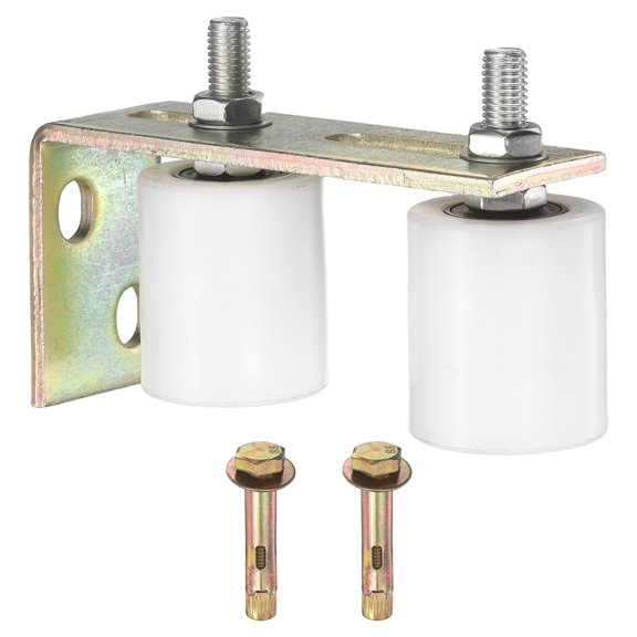 Uxcell 1 Set Slide Gate Guide Roller, 1.97" L-Rear Post Bracket Nylon Rollers Gate, Adjustable Sliding Hardware Roller Kit for Sliding Grates Barn Rolling Door 1.89" Dia, White
