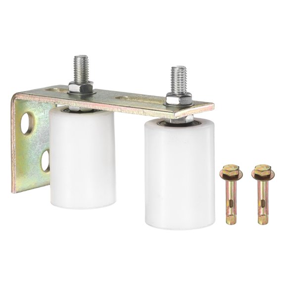 Uxcell 1 Set Slide Gate Guide Roller, 2.76" L-Rear Post Bracket Nylon Rollers Gate, Adjustable Sliding Hardware Roller Kit for Sliding Grates Barn Rolling Door 1.97" Dia, White