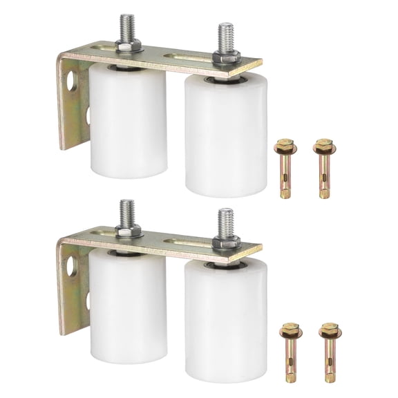 Uxcell 1 Set Slide Gate Guide Roller, 3.15" L-Rear Post Bracket Nylon Rollers Gate, Adjustable Sliding Hardware Roller Kit for Sliding Grates Barn Rolling Door 1.18" Dia, White
