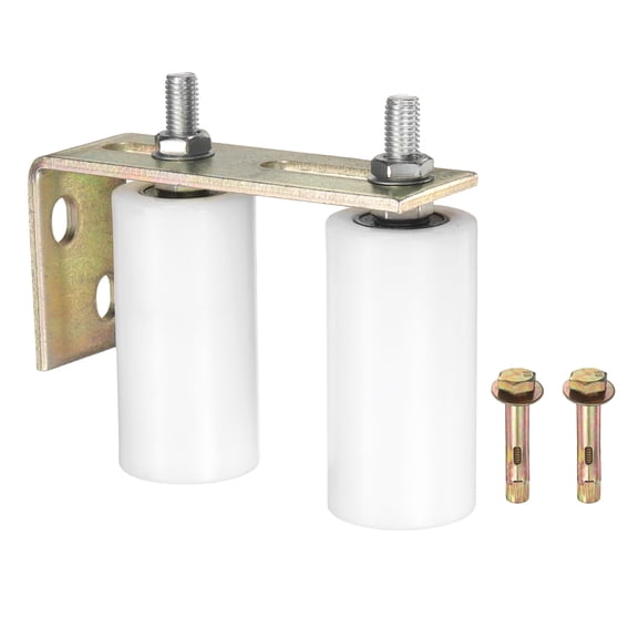 Uxcell 1 Set Slide Gate Guide Roller, 3.94" L-Rear Post Bracket Nylon Rollers Gate, Adjustable Sliding Hardware Roller Kit for Sliding Grates Barn Rolling Door 1.97" Dia, White