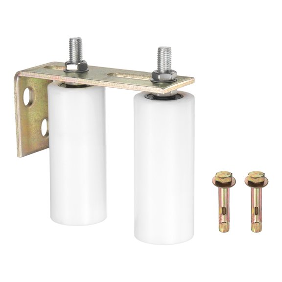 Uxcell 1 Set Slide Gate Guide Roller, 4.72" L-Rear Post Bracket Nylon Rollers Gate, Adjustable Sliding Hardware Roller Kit for Sliding Grates Barn Rolling Door 1.97" Dia, White