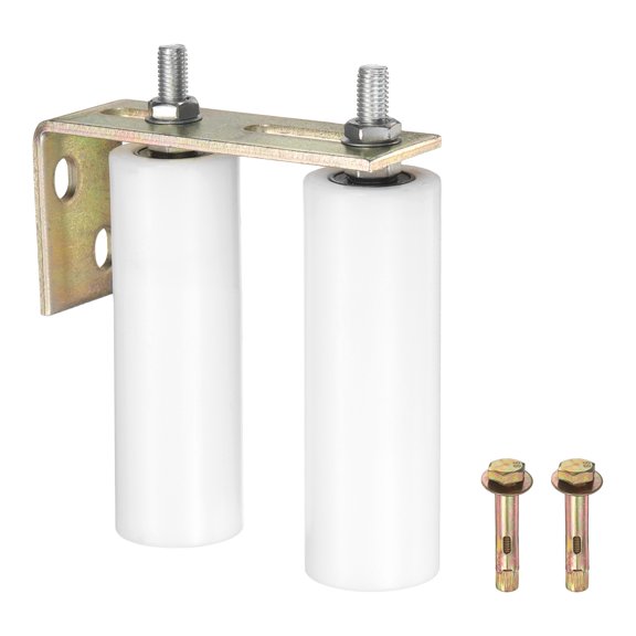 Uxcell 1 Set Slide Gate Guide Roller, 5.91" L-Rear Post Bracket Nylon Rollers Gate, Adjustable Sliding Hardware Roller Kit for Sliding Grates Barn Rolling Door 1.97" Dia, White