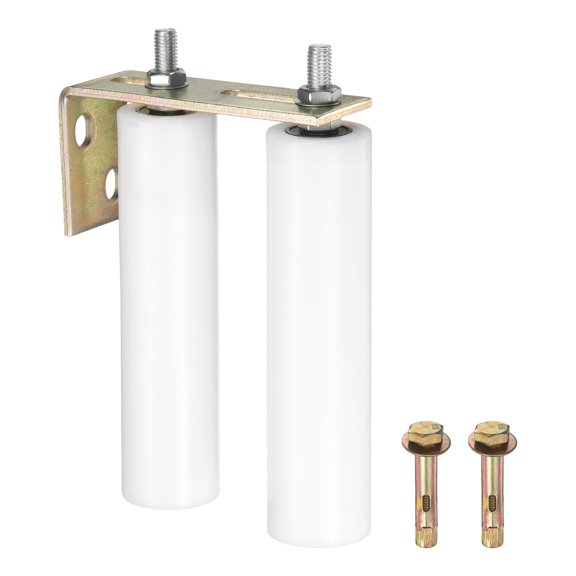 Uxcell 1 Set Slide Gate Guide Roller, 7.87" L-Rear Post Bracket Nylon Rollers Gate, Adjustable Sliding Hardware Roller Kit for Sliding Grates Barn Rolling Door 1.97" Dia, White