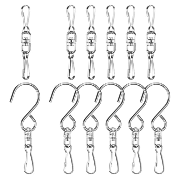 Uxcell 1-Set Swivel Hooks Clips, 2.9/2.4 Inch Stainless Stee Wind Spinner Swivel Hooks for Hanging Wind Chimes [Style D x 12]