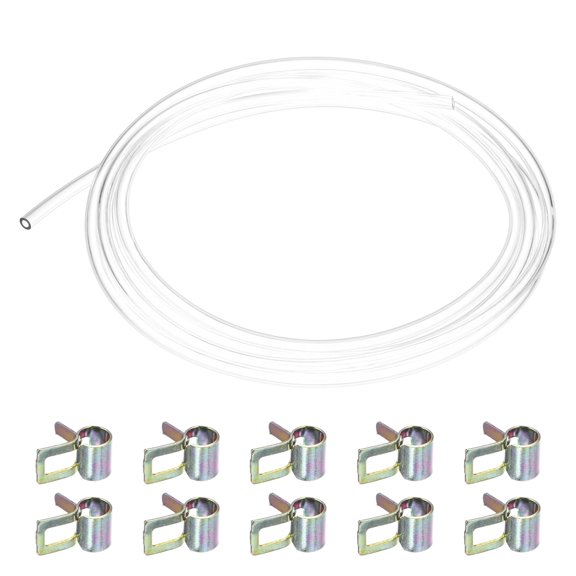Uxcell 1-Set Tubing Carburetor Fuel Vent Line, 3mm(0.12") ID 5mm(0.2") OD 2m(7') Long PU Gas Oil Tube with 10Pcs Pipe Clamps for ATV/Motorcycle [Clear]
