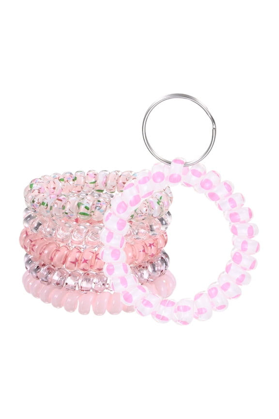 1-Set Wrist Coil Keychain Wristlet, 2 Inch Plastic Spiral Spring Wristband with Steel Key Ring [Pink]
