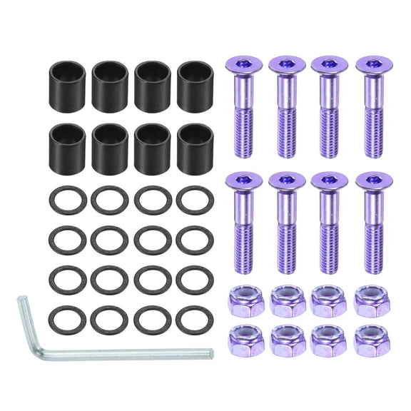 Uxcell 1" Skateboard Hardware Kit Screws Axle Nuts Washers Spacers, Purple Black 1 Set