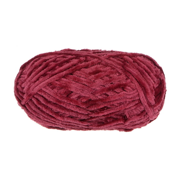 Uxcell 1 Skein Velvet Yarn Chenille Yarn 100g/3.5oz 87 Yards 6# Super Bulky Polyester Soft Blanket Yarn Dark Red