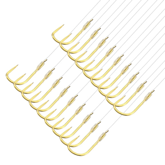 Uxcell 1# Small Fishing Hooks with 36cm Line, 0.3x0.1 Inch Double Hook Rigs with Barbs Fishing Hook, Gold Tone 20Pcs