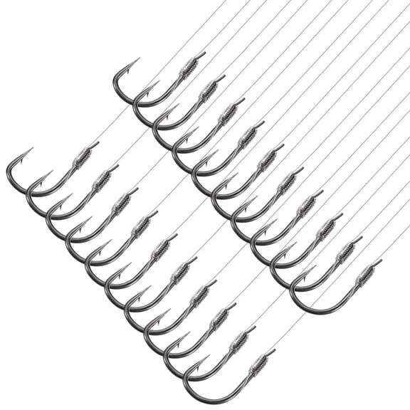 Uxcell 1# Small Fishing Hooks with 45cm Line, 0.28x0.16 Inch Double Hook Rigs with Barb Fishing Hook, Silver Tone 20Pcs