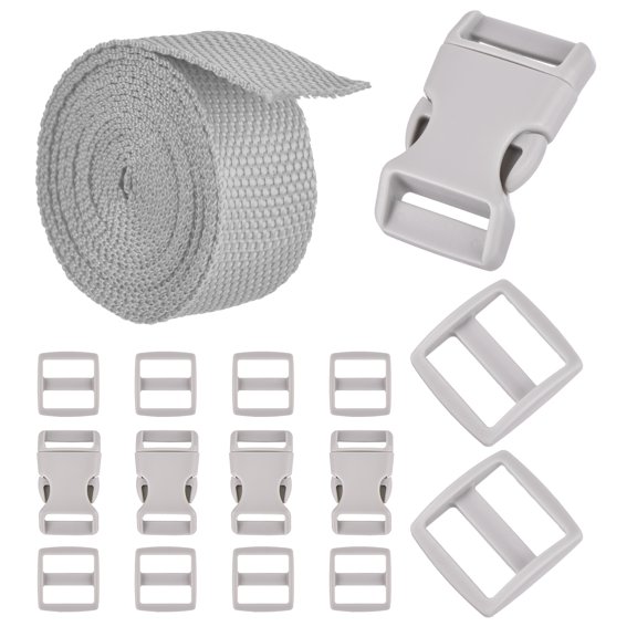Uxcell 1" Straps and Buckles Set for Backpack Fanny Pack, Light Gray/Buckle Strap Set with 2.2 Yards Webbing Strap 5 Tri Glide Slide 10 Quick Release Buckles for DIY Projects