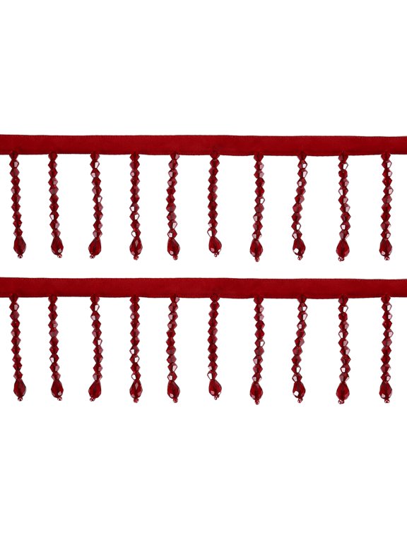 1 Yard 2.2 Inch Rhinestone Ribbon Tassel Irregular, Crystal Beaded Fringe Trim Beaded Fringe Trim for Sewing Clothing Wedding Lamp Shade Home Decor DIY Crafts, Dark Red