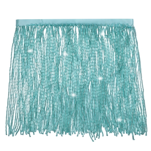 Uxcell 1 Yard Beaded Fringe Trim, 6 Inch Wide Glass Beads Trim Tassels Ribbon Fringe for Dress Clothing Accessories DIY Crafts Home Decoration, Light Blue