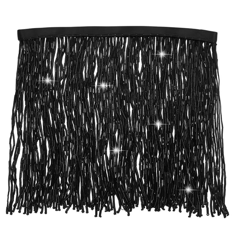 beaded trim by the yard for dresses Uxcell 1 Fringe Trim, 6 Inch Wide Glass Beads Tassels Ribbon Fringe Dress Clothing Accessories DIY Crafts Home Decoration, Black Measurements 0.425x36
