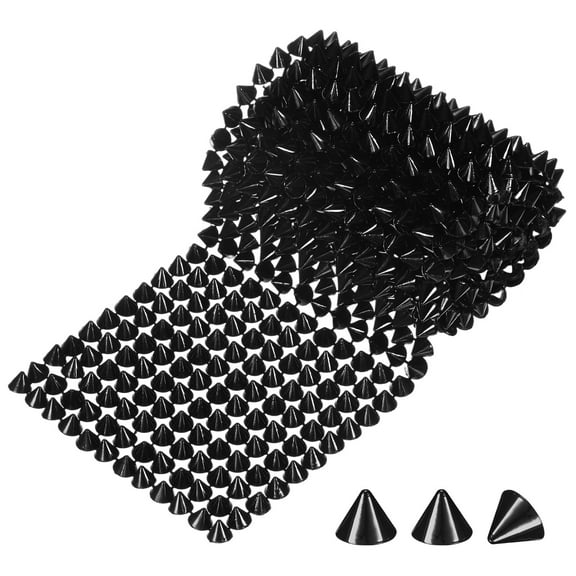 Uxcell 1 Yard Sew Stitch on Spikes Stud Cone 12Rows Plastic Black Spike Rivet for DIY Crafts, Clothing, Bags