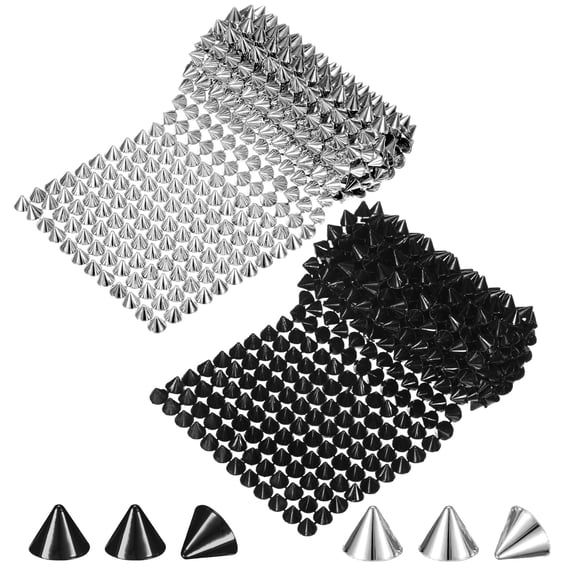 Uxcell 1 Yard Sew Stitch on Spikes Stud Cone 12Rows Plastic Silver, Black Spike Rivet for DIY Crafts, Clothing, Bags
