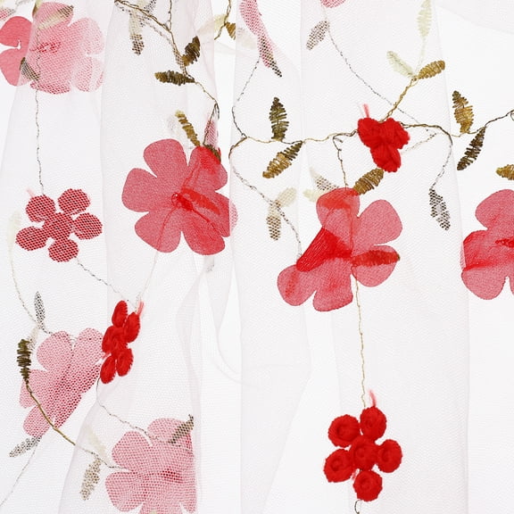 Uxcell 1 Yard Tulle Fabric 35"x51" 3D Applique Flower Embroidery Mesh Lace Fabric for DIY Handmade Clothing Wedding Dress Skirt Home Curtain Decoration, Red White