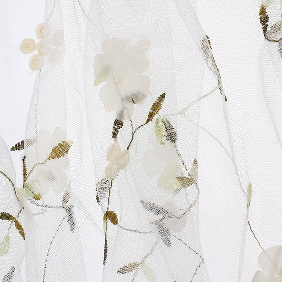 Uxcell 1 Yard Tulle Fabric 35"x51" 3D Applique Flower Embroidery Mesh Lace Fabric for DIY Handmade Clothing Wedding Dress Skirt Home Curtain Decoration, White Beige