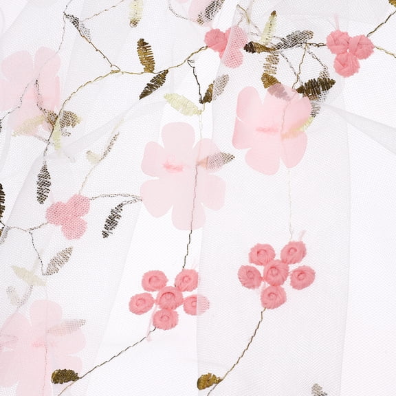 Uxcell 1 Yard Tulle Fabric 35"x51" 3D Applique Flower Embroidery Mesh Lace Fabric for DIY Handmade Clothing Wedding Dress Skirt Home Curtain Decoration, White Pink