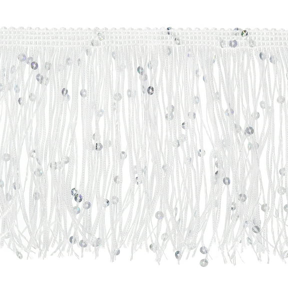 Uxcell 1 Yard of 4" White Sequin Fringe Trim DIY Tassel Trim, (2.95 ft/0.9m)