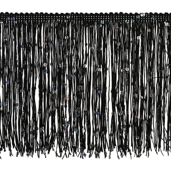 Uxcell 1 Yard of 6" Black Sequin Fringe Trim DIY Tassel Trim, (3.28 ft/1m)