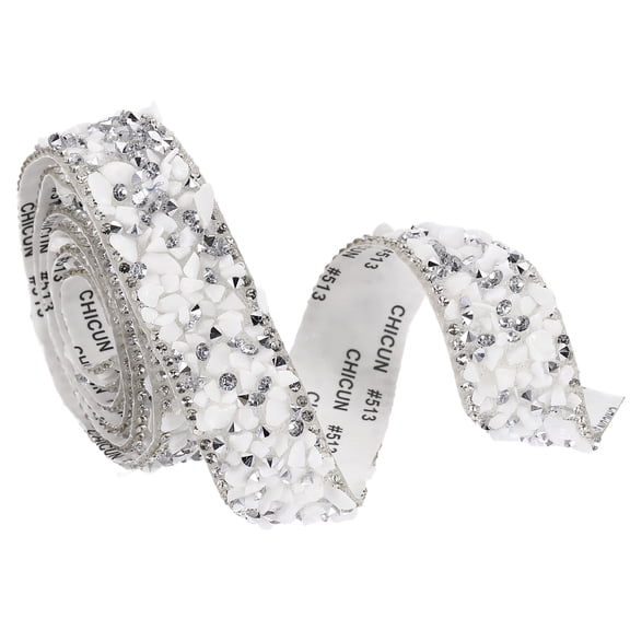 Uxcell 1 Yard x 0.79 Inch Crystal Rhinestone Ribbon, Self Adhesive Resin Crystal Trim Ribbon Strips Bling Artificial Gem Stone Beaded Applique for Clothing DIY Crafts, White