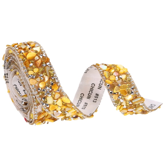 Uxcell 1 Yard x 0.79 Inch Crystal Rhinestone Ribbon, Self Adhesive Resin Crystal Trim Ribbon Strips Bling Artificial Gem Stone Beaded Applique for Clothing DIY Crafts, Yellow