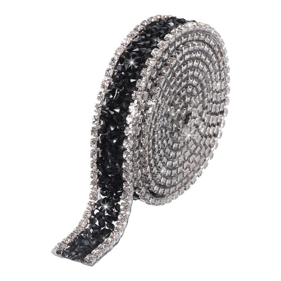 Uxcell 1 Yards 15mm Crystal Rhinestone Diamond Hotfix Ribbon Bling Rhinestones Trim Black