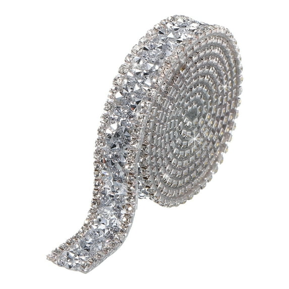 Uxcell 1 Yards 15mm Crystal Rhinestone Diamond Hotfix Ribbon Bling Rhinestones Trim Gray Silver
