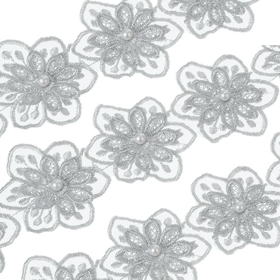 Uxcell 1 Yards Flower Trim Ribbon, 3 Pack Floral Lace Ribbon Pearl Edging Decorating Embroidered Trim Style 1, Grey