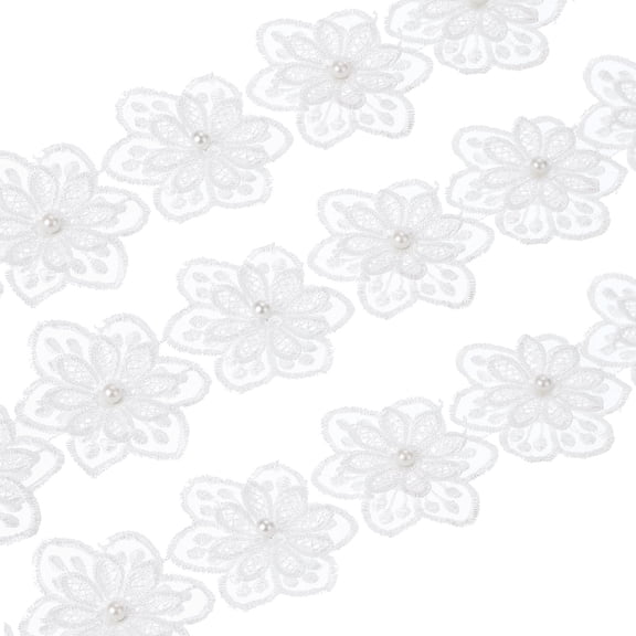 Uxcell 1 Yards Flower Trim Ribbon, 3 Pack Floral Lace Ribbon Pearl Edging Decorating Embroidered Trim Style 1, White