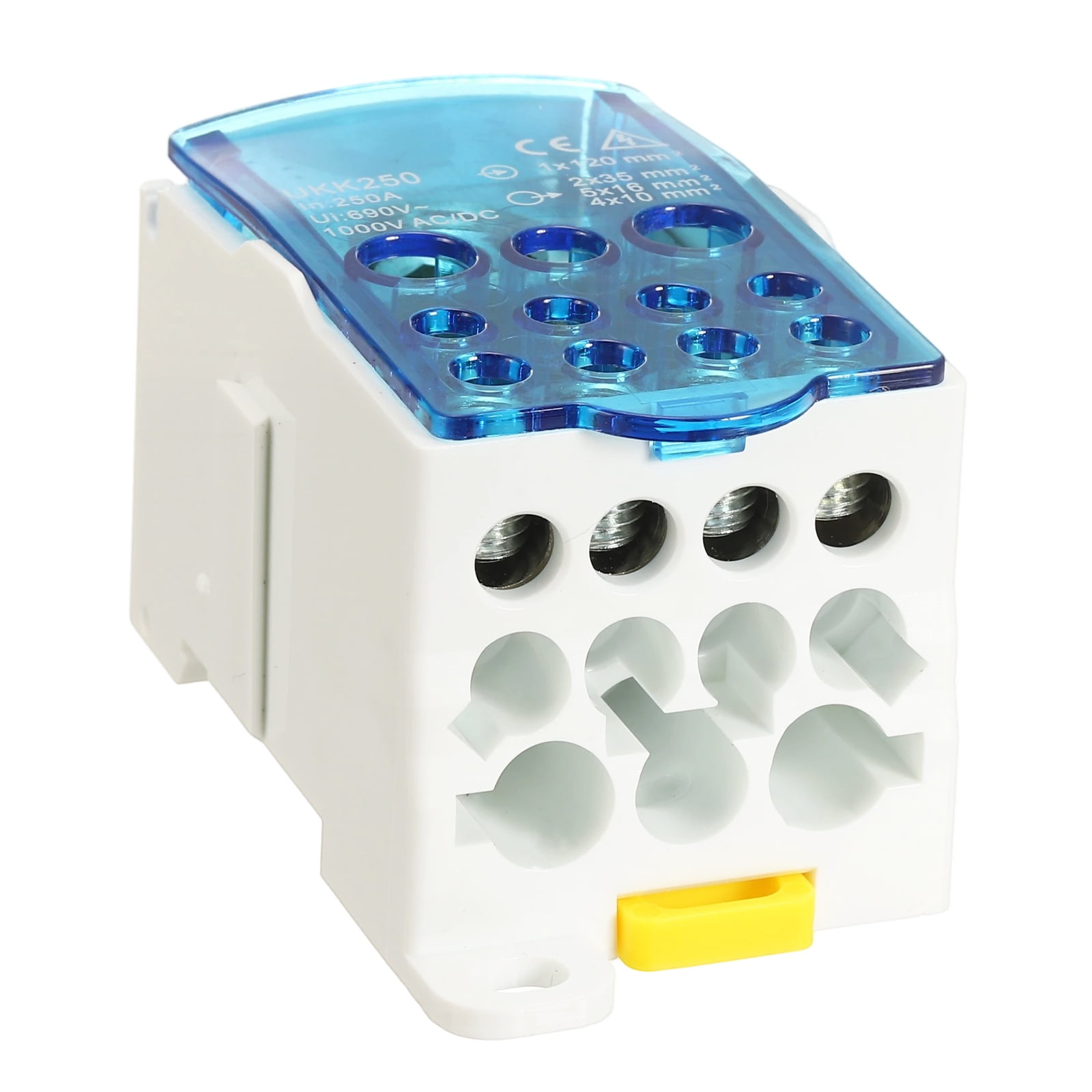 Uxcell 1 in 11 Out Rail Terminal Blocks, 690V 250A Connectors Power Distribution Block with Flame-Retardant Housing, Blue 1.91In Width