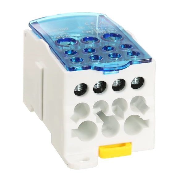 Uxcell 1 in 11 Out Rail Terminal Blocks, 690V 400A Connectors Power Distribution Block with Flame-Retardant Housing, Blue 1.91In Width