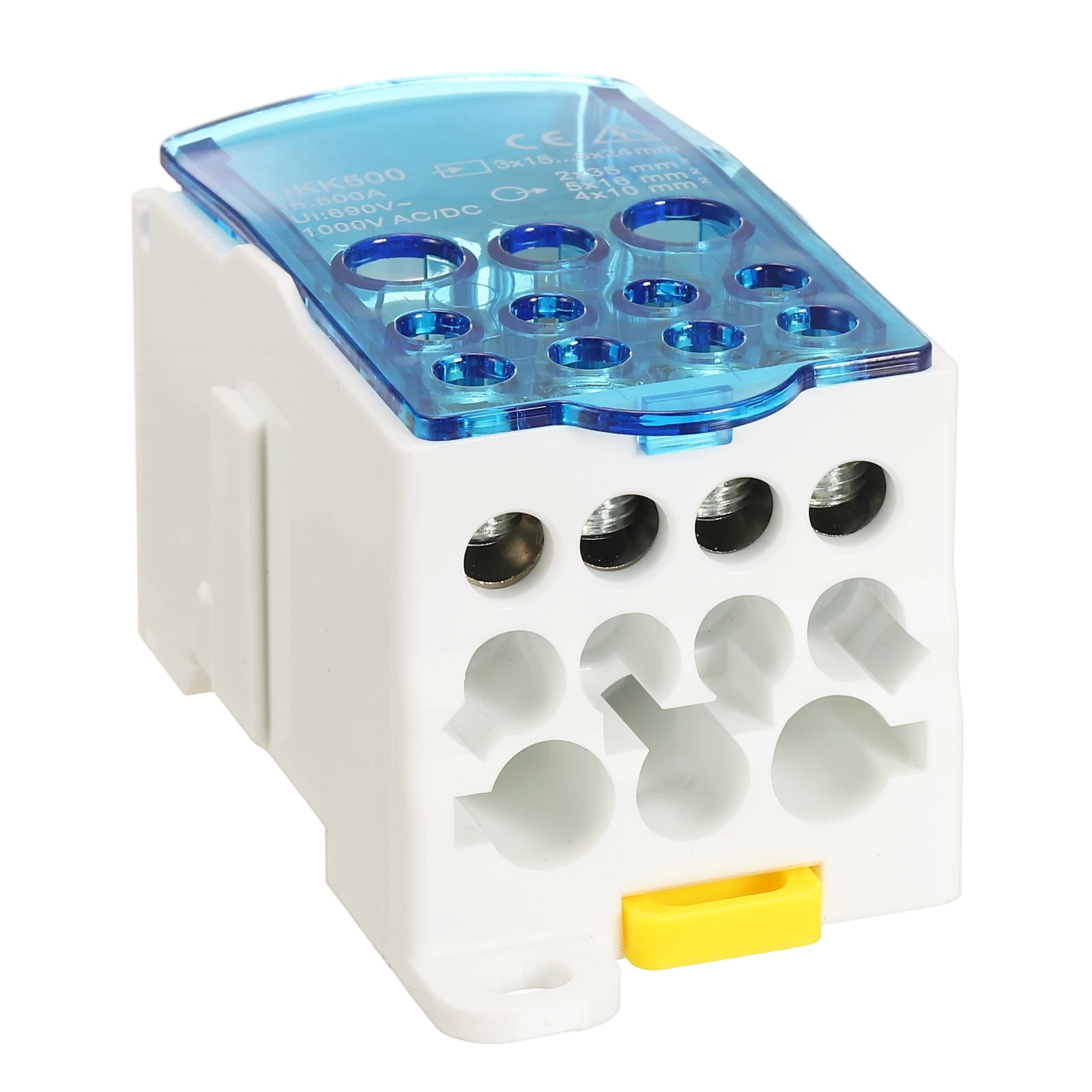 Uxcell 1 in 11 Out Rail Terminal Blocks, 690V 500A Connectors Power Distribution Block with Flame-Retardant Housing, Blue 1.91In Width