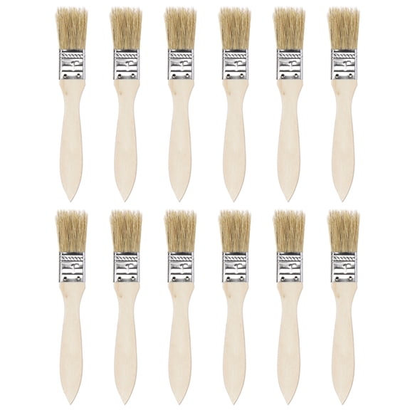 Uxcell 1 inch Natural Bristle Flat Edge with Wood Handle Paint Brush 12 Pack