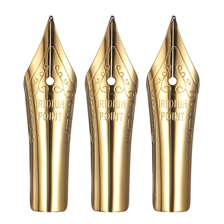 Uxcell 1 mm Line Width Fountain Pen Nib Replacement, 3 Pack 304 Stainless Steel Special Spare Ink Dip Calligraphy Pen Nib for Drawing Writing Signing, Gold(Curved Tip)