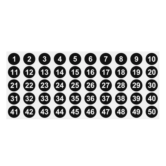 Uxcell 1 to 50 Number Stickers 1 Inch, Vinyl Round Labels for Inventory, Black