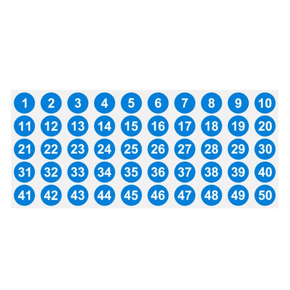 Uxcell 1 to 50 Number Stickers 1 Inch, Vinyl Round Labels for Inventory, Blue
