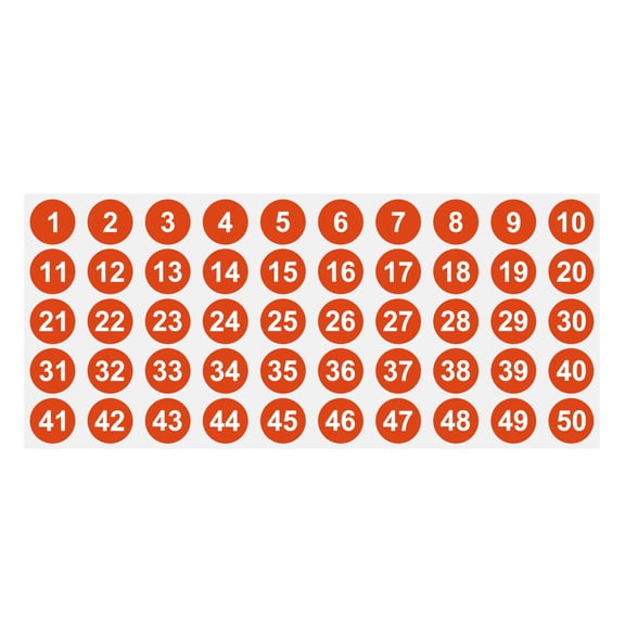 Uxcell 1 to 50 Number Stickers 1 Inch, Vinyl Round Labels for Inventory, Red