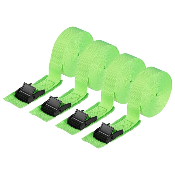 Uxcell 1" x 16 ft Lashing Strap with Buckles, 4 Pcs Cam Buckle Tie Down Straps Adjustable Heavy Duty Secure Cinch Straps Up to 440 lbs for Cargo Kayak Bicycles, Green