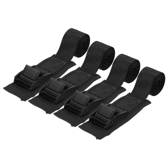 Uxcell 1" x 2 ft Lashing Strap with Buckles, 4 Pcs Cam Buckle Tie Down Straps Adjustable Heavy Duty Secure Cinch Straps Up to 440 lbs for Cargo Kayak Bicycles, Black