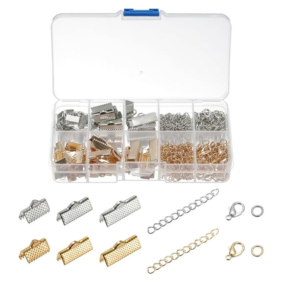 Uxcell 10/16/20mm Ribbon Crimp Clamp Ends with Jump Rings, Lobster Clasps, and Extention Chains