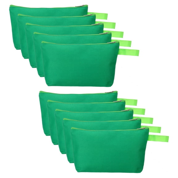 Uxcell 10.2 x 5.5" Canvas Makeup Bags with Strap, 10 Pack Pencil Cosmetic Zipper Bag Case Toiletry Pouch, Green