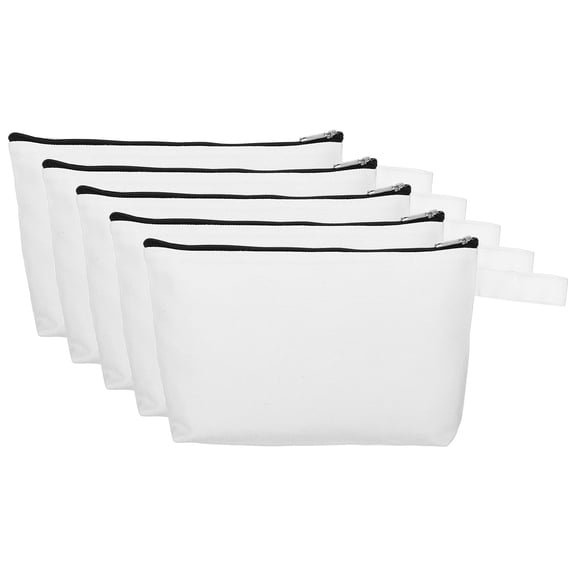 Uxcell 10.2 x 5.5" Canvas Makeup Bags with Strap, 5 Pack Pencil Cosmetic Zipper Bag Case Toiletry Pouch, White