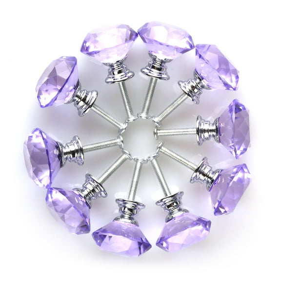 Unique Bargains 30mm Clear Crystal Glass Diamond Shape Drawer Knobs Cabinet Pull Handle New Purple 10Pcs