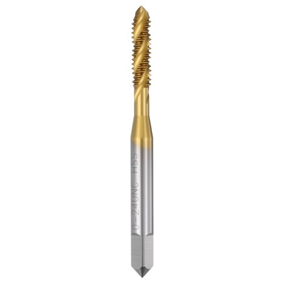 Uxcell 10-24 UNC Spiral Flute Thread Tap - M2 High Speed Steel Right Hand Thread Tap JIS Standard Titanium Finish Screw Thread Milling Machine Taps Threading Tapping