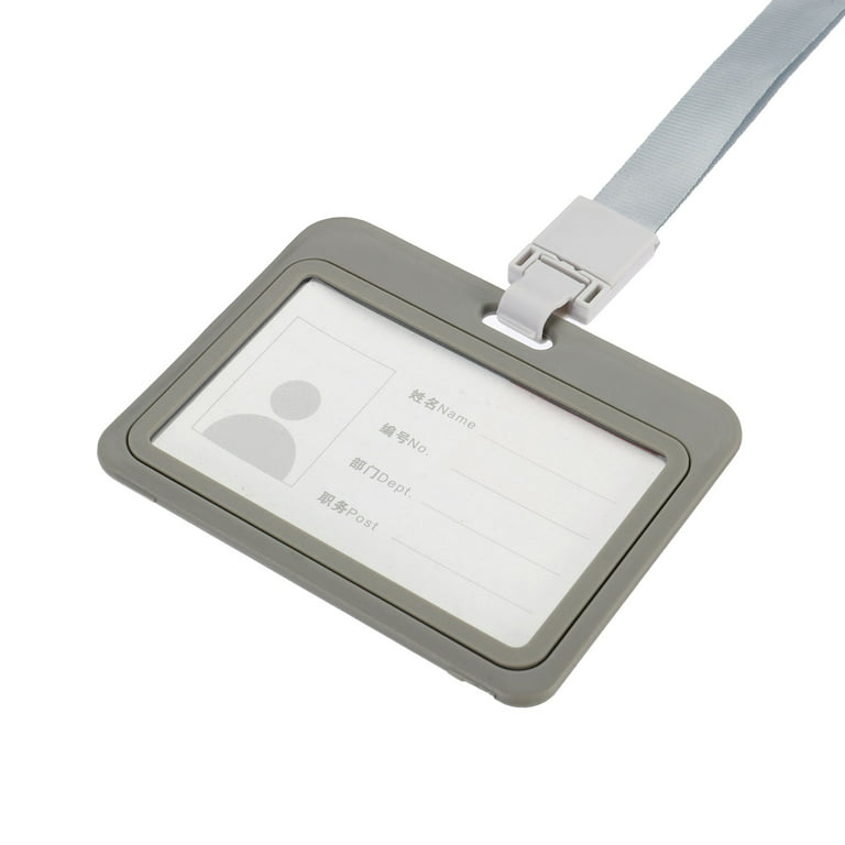 Uxcell 10.2x8cm Horizontal Clear Window ABS ID Badge Holder with Lanyard  Gray 